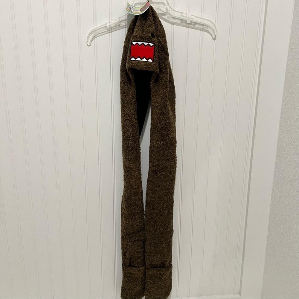 Domo Kun Angry Face Snood Beanie Hat with attached Scarves and Gloves New